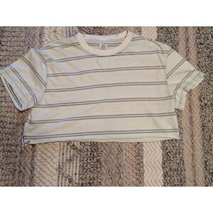 BDG Urban Outfitters Striped Crop Top Short Sleeve Raw Hem Grey Striped Medium